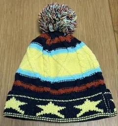 カラフル星柄ニット帽 ポンポン付き