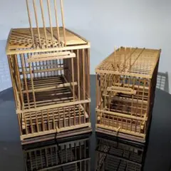 竹製鳥かご (中1個・小1個)　竹細工　レトロ