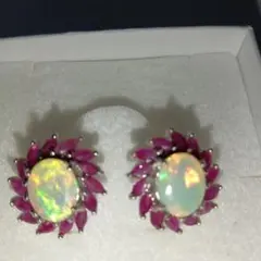 【新品】天然・オパール＆ルビー❣️925K14WG加工ピアス