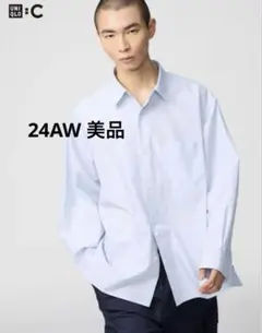 美品 UNIQLO Cブロードオーバーサイズシャツ ストライプ L ユニクロシー