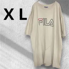 【FILA】激レア 90sロゴ ビッグプリント Tシャツ XL ベージュ 古着