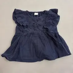 ネイビー フリル刺繍シャツ 80