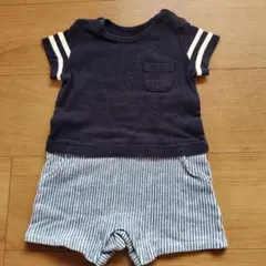 ユニクロ ネイビー 半袖ロンパース ストライプ 70cm