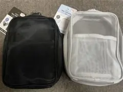 キャンドゥ メッシュ 縦型ポーチ コスメポーチ 黒 グレー 2個セットのサムネイル