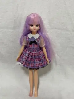 リカちゃん 人形本体 パープルヘア チェック柄ワンピース