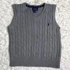 良品✨ラルフローレン 現行 ニット ノースリーブ ケーブル ポニー グレー 綿