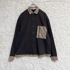 INTER FACTORY チェック切替長袖シャツ Mリングジップ ブラウンのサムネイル
