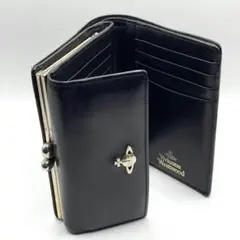 Vivienne Westwood がま口 三つ折り財布 オーブ レザー 黒