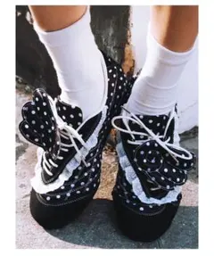 LeStream レース　水玉　つばさスニーカー　ブラック