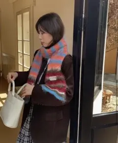 マフラー レインボー ストライプ レディース 韓国風