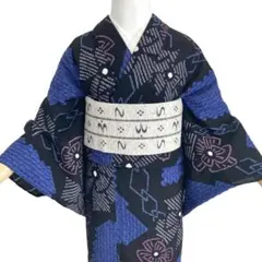 絞り浴衣 紺色 幾何学模様 絞り染め 有松絞り 浴衣 TM9 - メルカリ