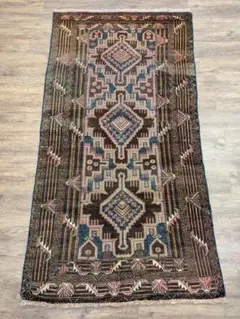 ヴィンテージラグ　バルーチ　アフガニスタン産　（195×107cm）青　茶　黒 90's Vintage rug】191×110cmシルダン産バルーチ族