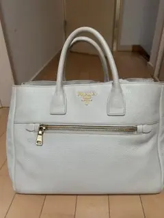 PRADA ホワイトアイボリーレザー ハンドバッグ