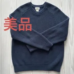【美品】L.Lbean コットンニットセーター 肉厚　りぶ編み　ネイビー