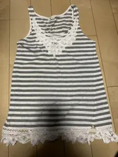 ストライプ タンクトップ レース装飾付き