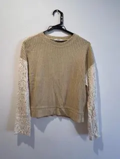 mystic ニット 長袖 ベージュ レース袖　トップス 秋服　冬服