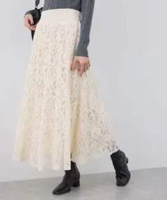 【タグ付き】ロペピクニック　着丈が調節できる　起毛　レーススカート　オフホワイト