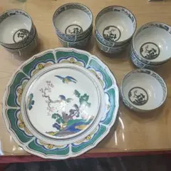 美濃焼、幸泉窯九谷手花鳥　小丼鉢9点.大皿1点　計10点セット＋おまけのサムネイル