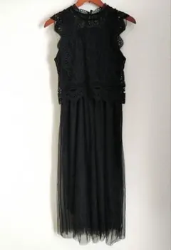 ☆美品☆ レース切替ロングワンピース ブラック