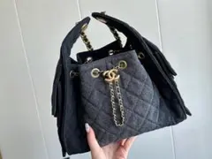 キルティング ショルダーバッグ ブラック/グレー