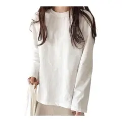 【新品未使用】万能性ロングTシャツ ホワイト Lサイズ ロンT クルー