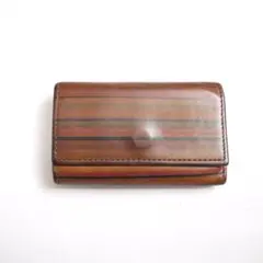 レトロ　ポールスミス　ウッド調　ストライプ レザー　6連 キーケース　キャラメル