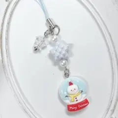 ビーズキーホルダー ストラップ クリスマス 雪だるま 星