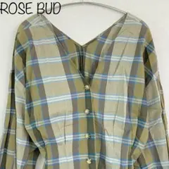 【ROSE BUD】チェックシャツワンピース　Vネック　グリーン　ブルー
