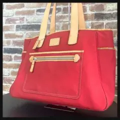 コーチ トートバッグ レッド　 キャンバス レザー　5975