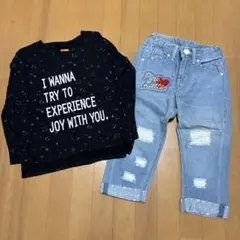 PINK LATTE 長袖カットソーとデニムセット XXS140／XS150