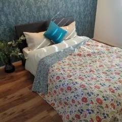 【L】リバーシブルブロックプリント カンタキルト もちもち花柄 刺し子 402