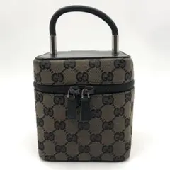1595/極美品/グッチ/ポーチ/化粧ポーチ/ハンドバッグ/07198 2123/GUCCI GUCCI グッチポーチバニティ巾着バッグGG柄ナイロンブラック