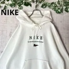 NIKE ナイキ プルオーバーパーカー ロゴ刺繍 裏起毛 センターロゴ 白 M