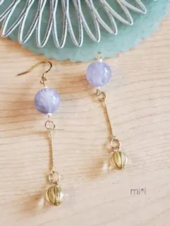 ☆ガラスビーズピアス☆ラベンダー ロングピアス