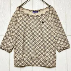 バーバリーブルーレーベル ノバチェック5分袖カットソー ロゴ刺繍 y2k