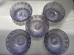 昭和レトロ　レトロ食器　ガラス　硝子　デザート皿　小鉢　パープル　セットのサムネイル