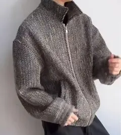 ヘリンボーンパターン ジップアップジャケット UKfashion