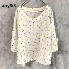 9621エニィフィス♡花柄ブラウス　シャツ　ホワイト　白　Vネック M 古着