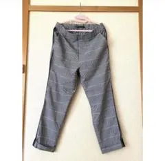 ZARA ライン入り　チェック柄 テーパードパンツ グレー ウエストゴム　L