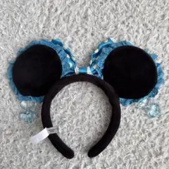 ミッキー耳カチューシャ 青色 水玉リボン