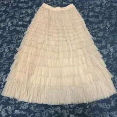 ベージュチュールフリルロングスカートフリーサイズ