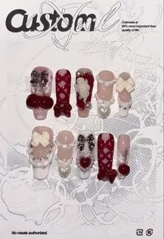 ケーキネイル ネイルチップ 赤とピンク