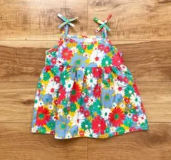 【子供服】花柄ワンピース‌　青　ブルー　110　春夏秋　綿　おでかけ