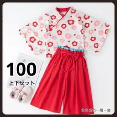 新品　着物　袴　セパレート　セットアップ　女の子　雛祭り　赤　花柄　100 b