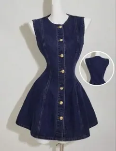 SHEIN デニム ノースリーブ ワンピース 金ボタンのサムネイル