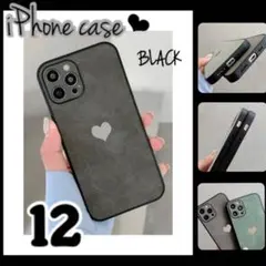 iPhone12ケース ブラック ハート 韓国 マット カバー 可愛い くすみ