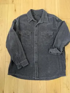 グレー コットン 厚手 コーデュロイ長袖シャツ 2ポケット