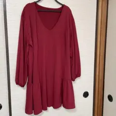 3XL・ワインレッド・Vネック・ワンピース・インポート品。