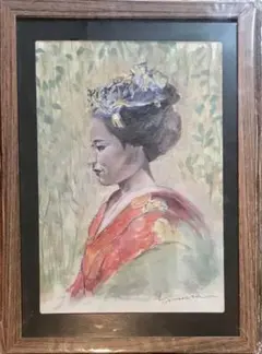 お買い得送料込み美品　超大作京都神社に舞子さん大型水彩画¥180000大幅値下げ お買い得送料込み美品 超大作京都神社に舞子さん大型水彩画¥180000