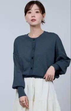 【美品】Idnes シアーラメ長袖カーディガン 前後2WAY ブルー M